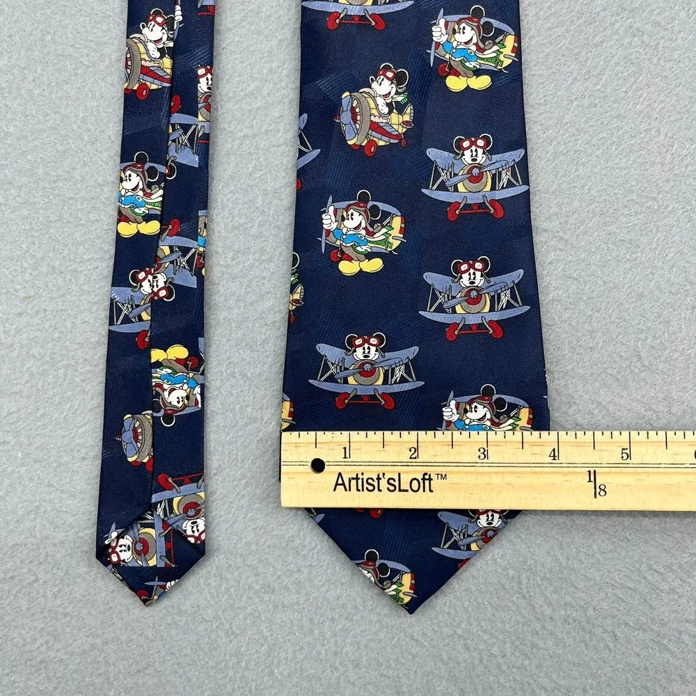 Kum Kwang Mickey Mouse Aviator Pilot Airplane Navy Blue Mens Novelty Tie